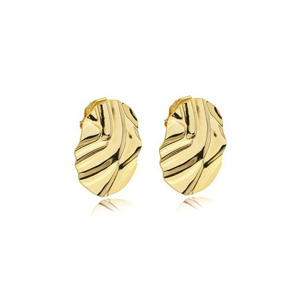 Brinco pressão chapa redonda amassada ouro semijoia 6182505