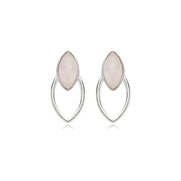 Brinco navete pedra natural quartzo rosa prata 925