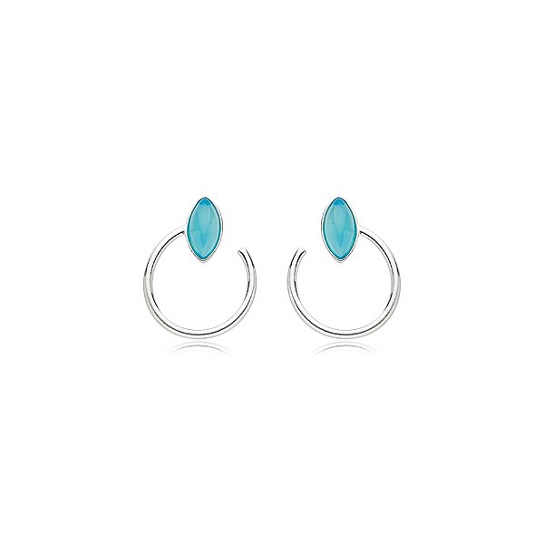 Brinco círculo pedra natural ágata azul céu prata 925