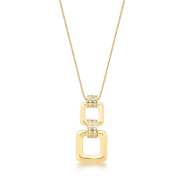 Colar elos quadrados zircônia ouro semijoia