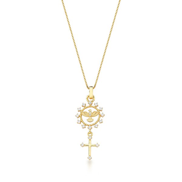 Colar pingente Espírito Santo zircônia ouro semijoia