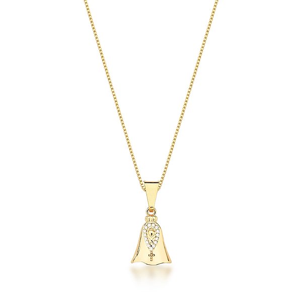 Colar pingente Nossa Senhora Aparecida zircônia ouro semijoia