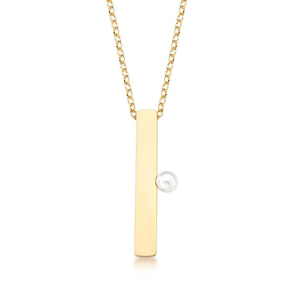 Colar pingente reto pérola shell ouro semijoia