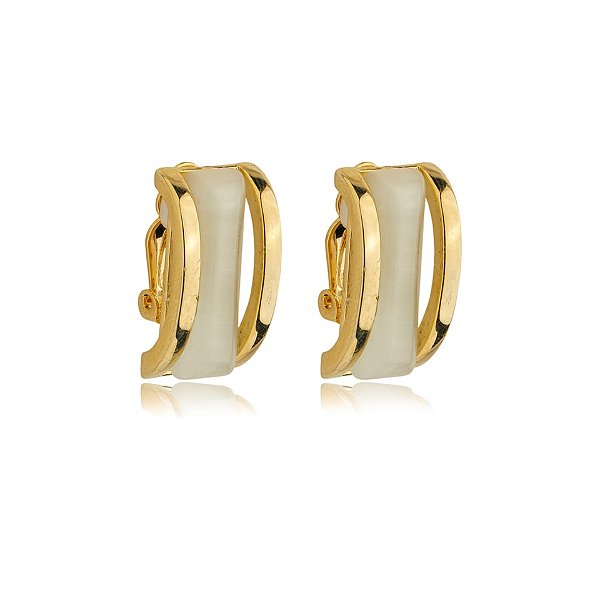 Brinco pressão retangular cristal olho de gato ouro semijoia BA 5789