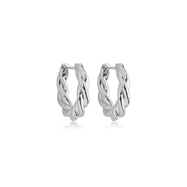 Brinco argolinha trançada ródio semijoia 21a02010