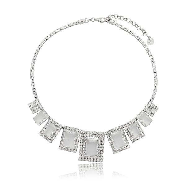 Colar Claudia Marisguia cristais prateado