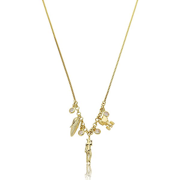 Colar penduricalhos milho cowgirl trator cristais ouro semijoia