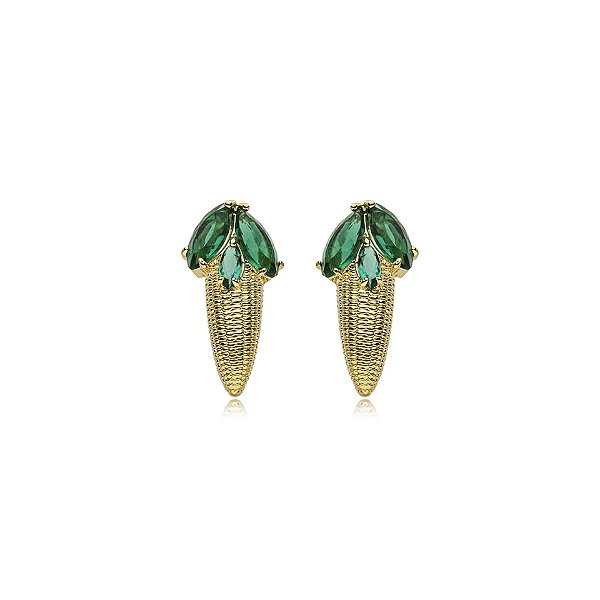 Brinco milho cristais verdes ouro semijoia