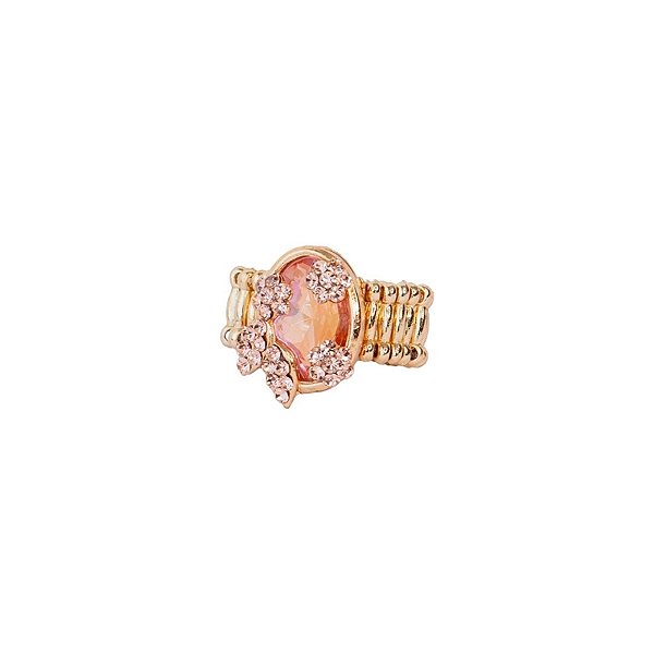 Anel ajustável Leticia Sarabia oval cristal light peach dourado 8078