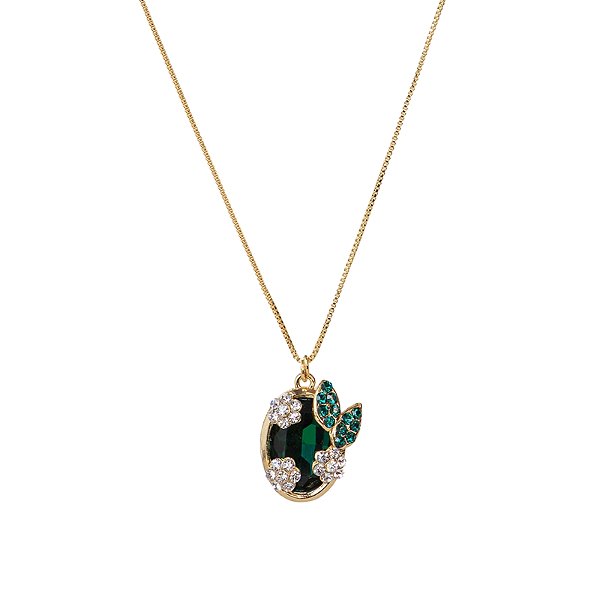 Colar Leticia Sarabia oval cristal verde emerald 9103