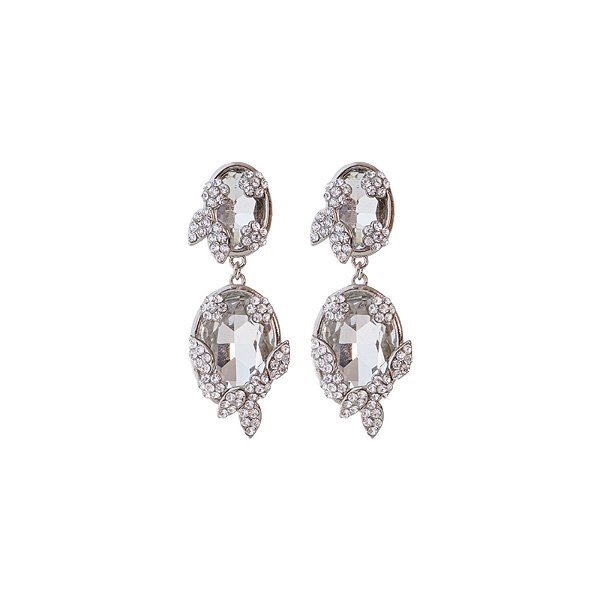 Brinco Leticia Sarabia oval cristal prateado 9101