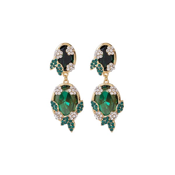 Brinco Leticia Sarabia oval cristal verde emerald 9101