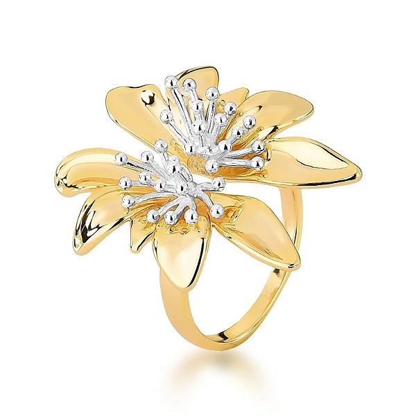 Anel flor ouro semijoia