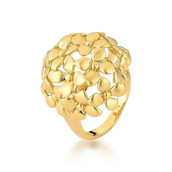 Anel buquê flores ouro fosco semijoia