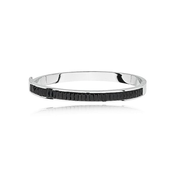 Bracelete zircônias baguetes preto aço inoxidável