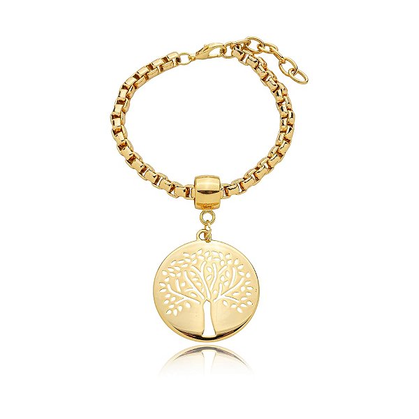 Pulseira árvore da vida ouro semijoia P892