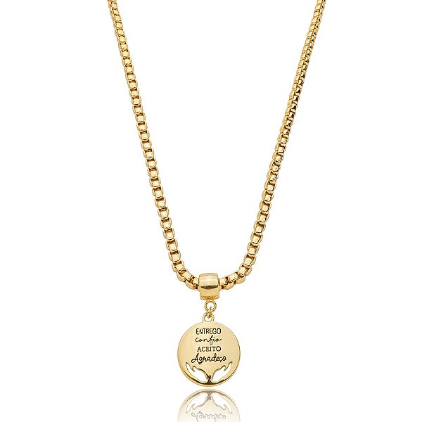 Colar mantra Entrego confio ouro semijoia