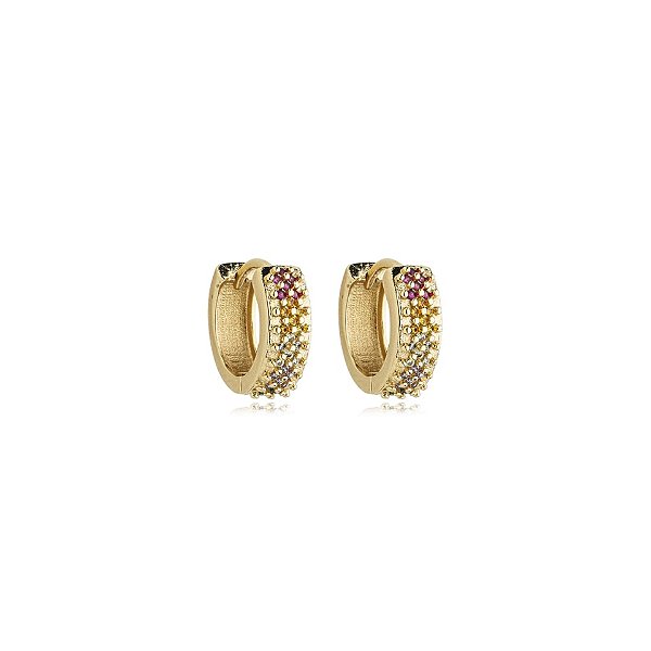 Brinco argolinha zircônias coloridas ouro semijoia DA 565