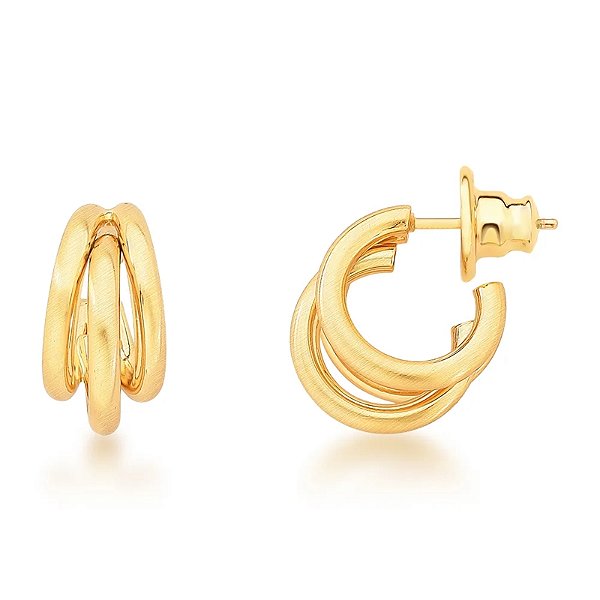 Brinco 3 aros ouro fosco semijoia