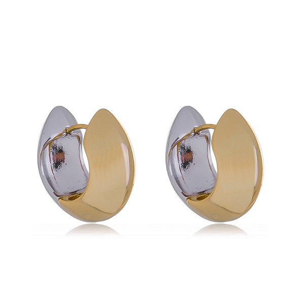 Brinco argolinha m ouro e ródio semijoia