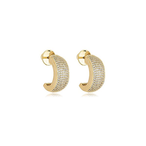 Brinco meia argola zircônia ouro semijoia BA 5893