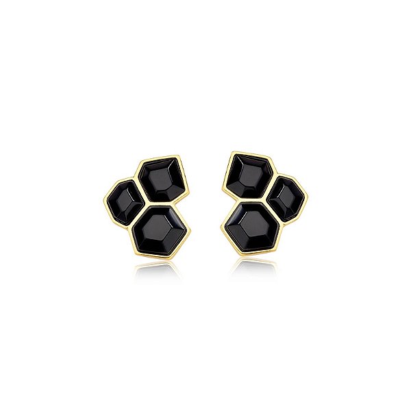 Brinco Ayla pedra natural obsidiana negra ouro semijoia