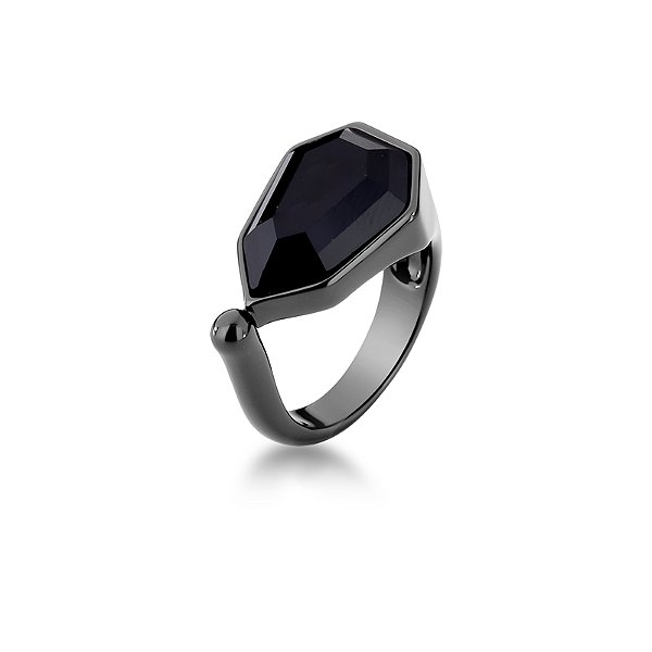 Anel cristal preto ródio negro semijoia