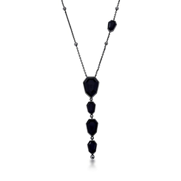 Colar cristais preto ródio negro semijoia