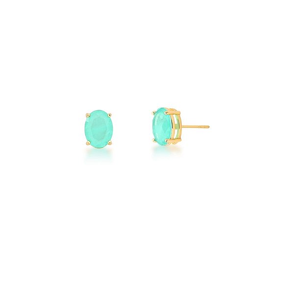 Brinco oval cristal fusion turmalina ouro semijoia