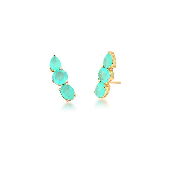 Brinco ear cuff cristais fusion turmalina ouro semijoia
