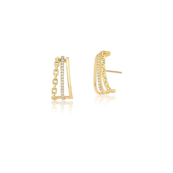 Brinco ear hook zircônia ouro semijoia