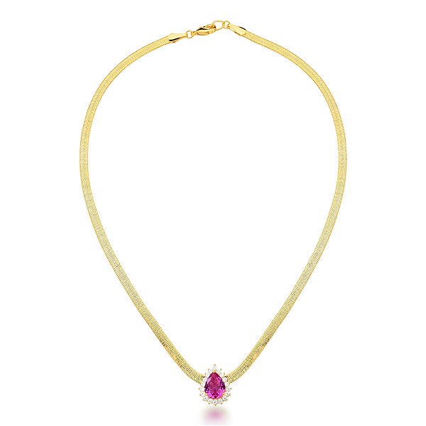 Colar choker cristal rosa ouro semijoia