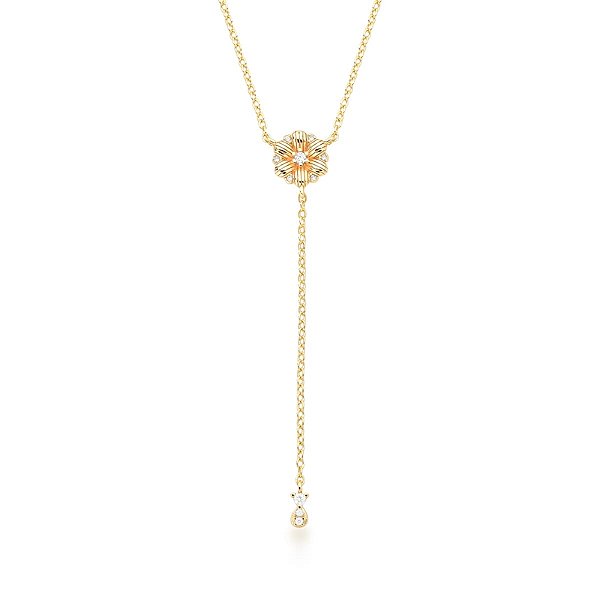 Colar gravata flor zircônia ouro semijoia