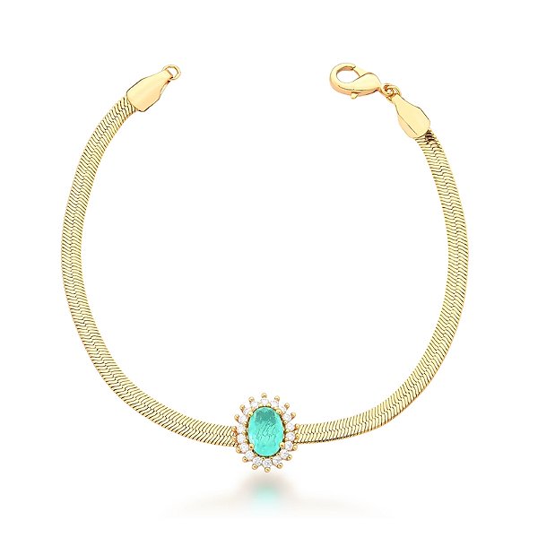 Pulseira oval cristal fusion turmalina ouro semijoia