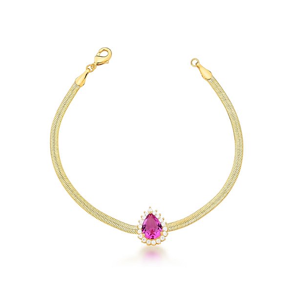 Pulseira gota cristal fusion rosa ouro semijoia