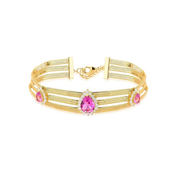 Pulseira gotas cristais fusion rosa ouro semijoia