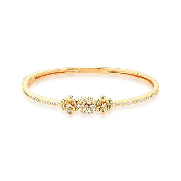 Bracelete flores zircônias ouro semijoia