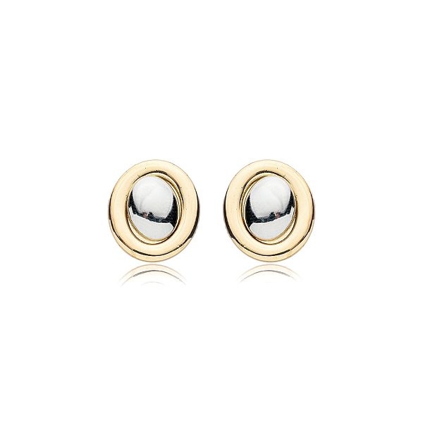 Brinco 2 em 1 oval ouro e ródio semijoia 24a03041