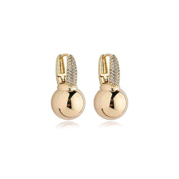 Brinco argolinha esfera zircônia ouro semijoia 24a03008