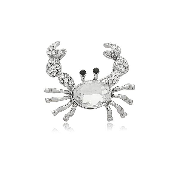 Broche caranguejo cristal ródio semijoia