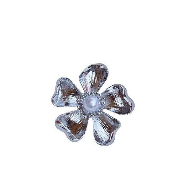 Broche flor pérola ródio semijoia