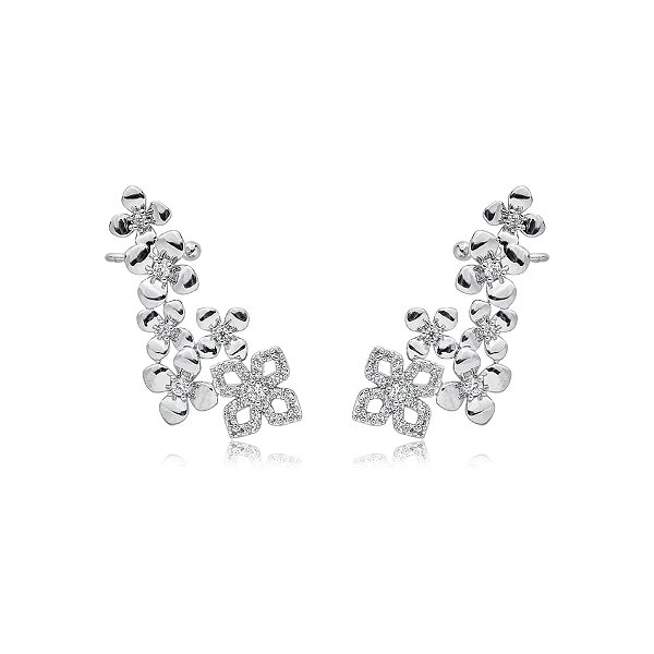 Brinco ear cuff flores zircônia ródio semijoia E240545