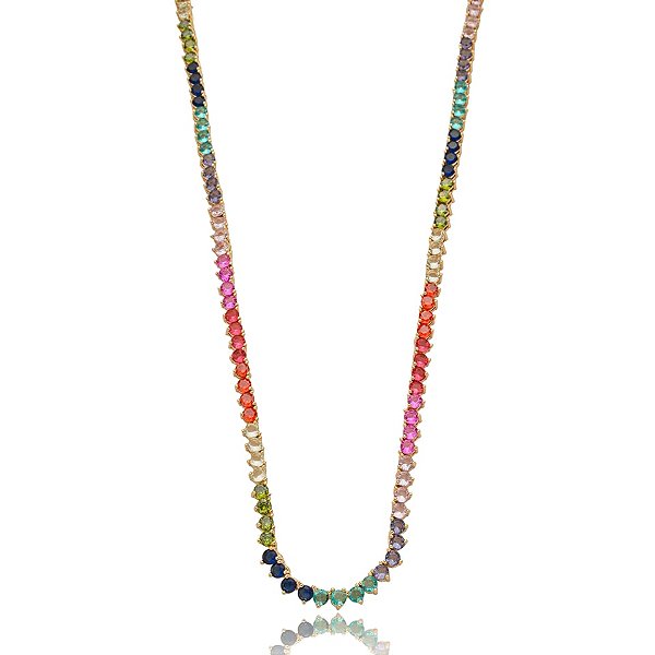 Colar zircônia colorida ouro semijoia XL-240529