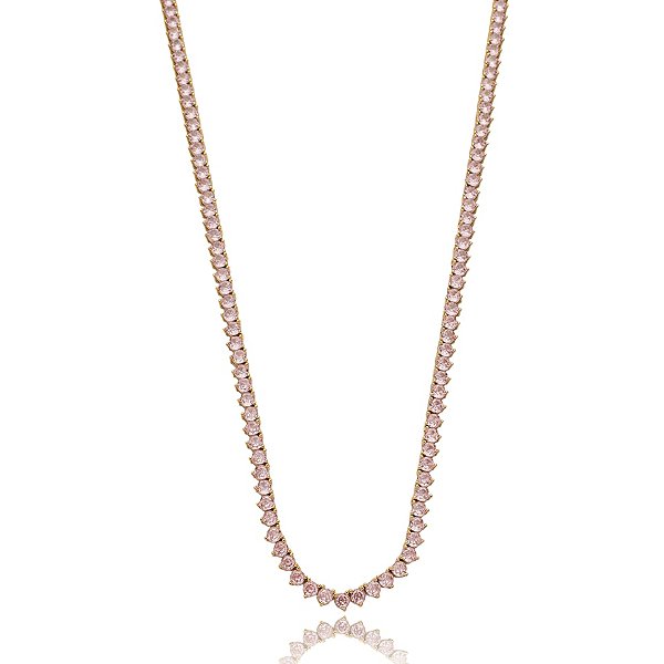 Colar zircônia rosa ouro semijoia X1153