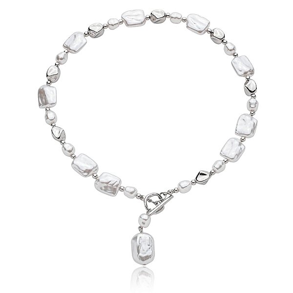 Colar pérola barroca ródio semijoia 4070