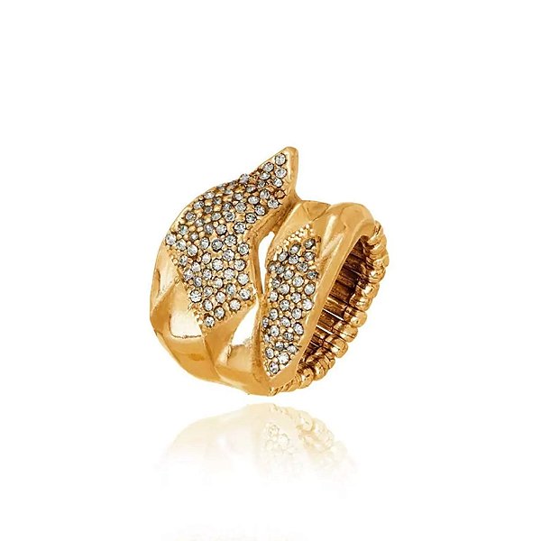 Anel ajustável Claudia Arbex cristais ouro vintage