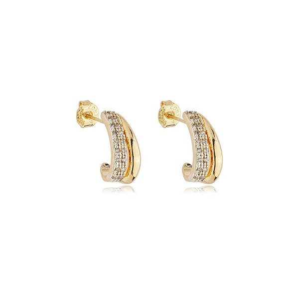 Brinco aro duplo zircônia ouro semijoia