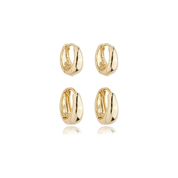 Kit 2 brincos argolinhas lisas ouro semijoia