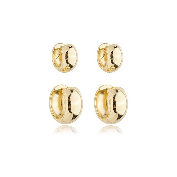 Kit 2 brincos argolinhas lisas ouro semijoia