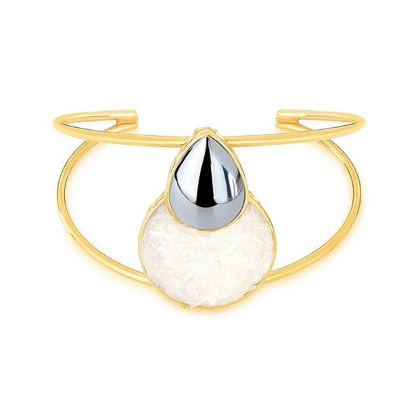 Bracelete pedra natural hematita e selenita ouro semijoia